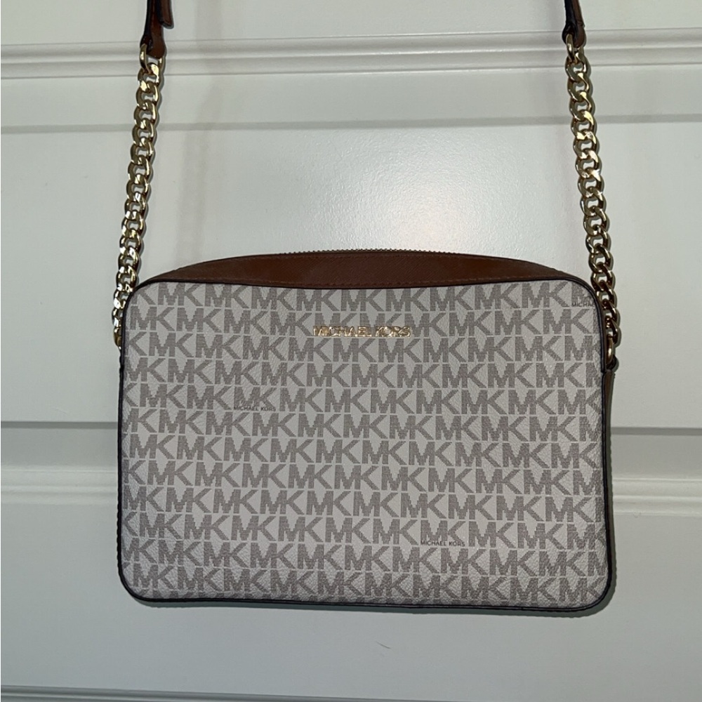 Michael Kors Beige and Gold Logo Shoulder Bag